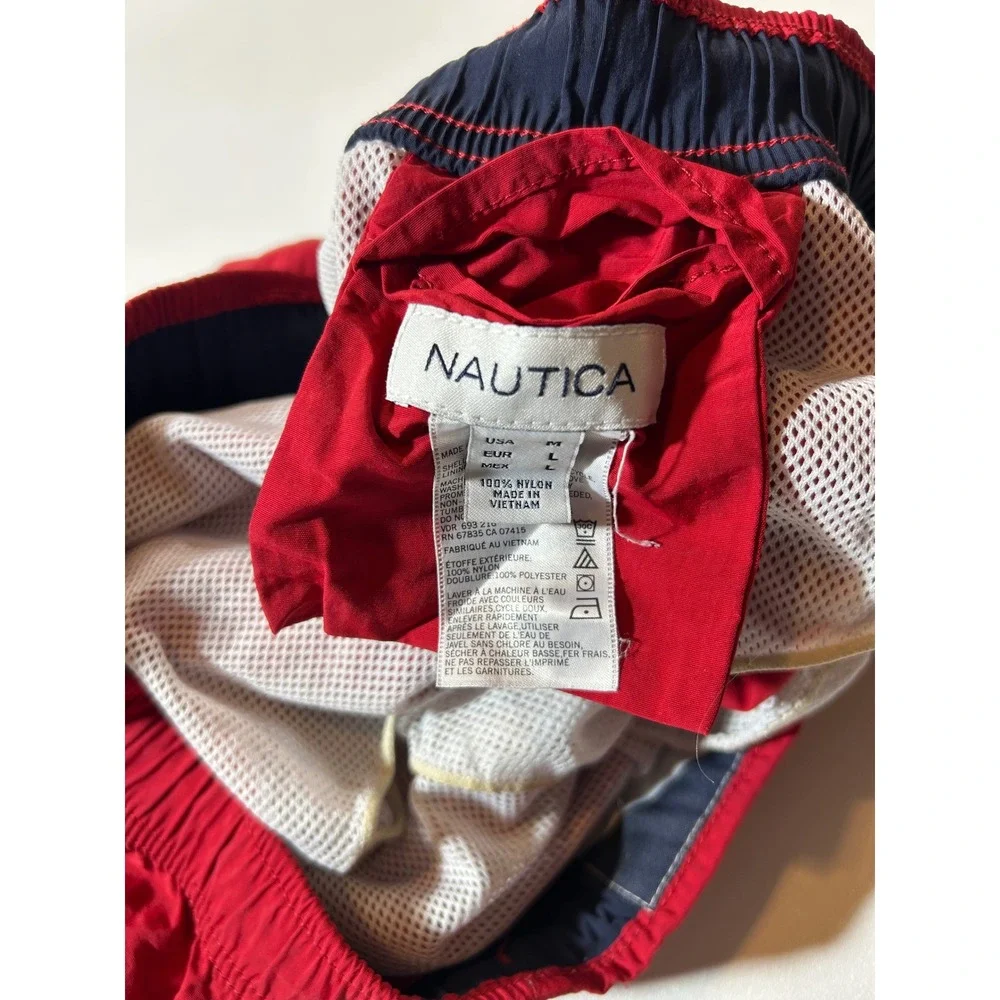 Nautica Swim Trunks Mens Medium Red Excellent Mesh Lined Drawstring Board Shorts